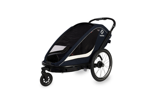 Hamax - Bike trailer for kids BREEZE + Jogger wheel, double- Navy/cream