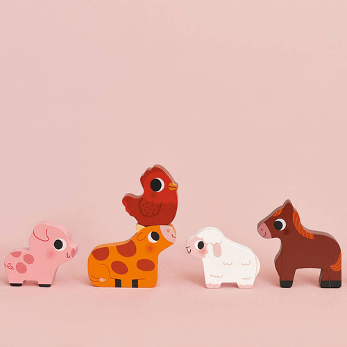 Janod - Puzzle drewniane 3D Na farmie 7 el.,18 m+, Janod