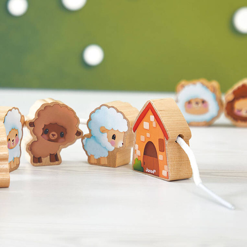 Janod - Threading machine with wooden sheep Farma 2+