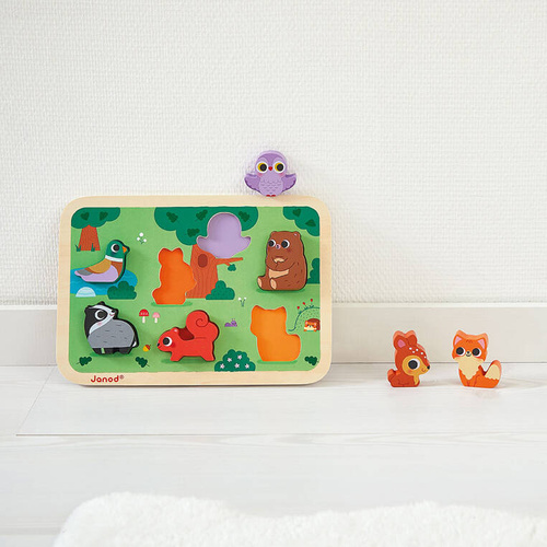 Janod - Puzzle drewniane 3D Las 7 el.,18 m+