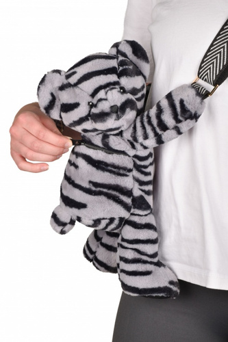 DOUDOU – plush zebra-patterned teddy bear shoulder bag, Doudou et Compagnie, black and white zebra