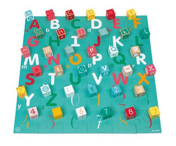 Janod - Wooden blocks with Kubix puzzle Letters and numbers 40 elements 2+