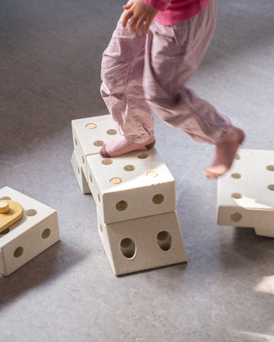 MODU Education set, small – creative blocks developing gross motor skills, sand grey / honey yellow