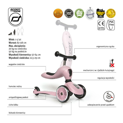 SCOOTANDRIDE - Highwaykick 2in1 Ride and scooter 1-5 years Rose