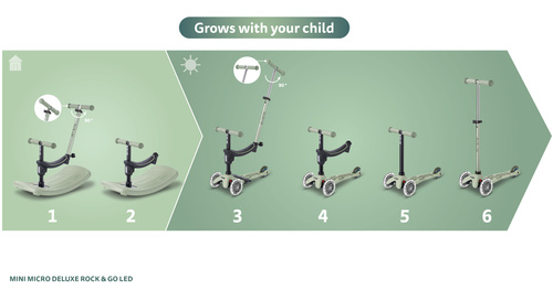 MICRO - swing scooter Mini Deluxe Rock&Go LED, olive sage