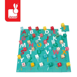 Janod - Wooden blocks with Kubix puzzle Letters and numbers 40 elements 2+