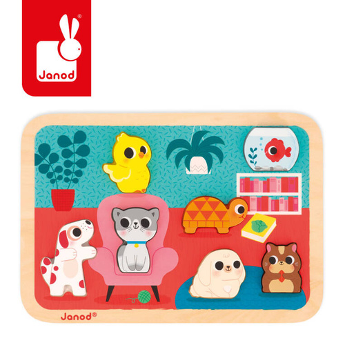 Janod - Puzzle drewniane 3D Zwierzęta domowe 7 el.,18 m+