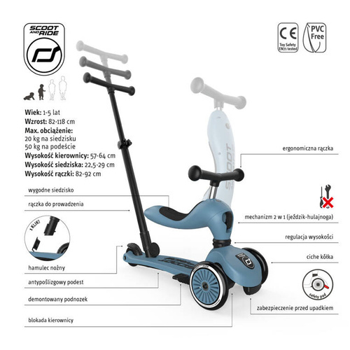 SCOOTANDRIDE - Highwaykick Push and Go 2in1 Ride and scooter 1-5 years Steel
