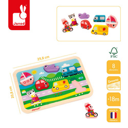 Janod - Puzzle drewniane 3D Pojazdy 7 el.,18 m+