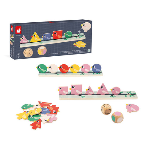 Janod - Educational puzzle Sorting shapes, colors and sizes Birds 2+