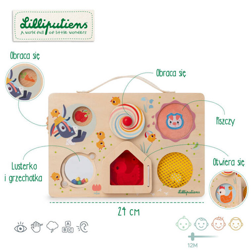 LILLIPUTIENS Wooden manipulation board with Farma suitcase 12 m+