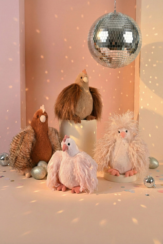 DOUDOU – Poulette Rose Lady plush chicken, Histoire d'Ours, 20 cm, pink