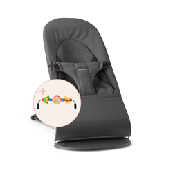 BABYBJÖRN - Bouncer BLISS Woven/Jersey Tri Fabric, Dark Grey + Toy Googly Eyes