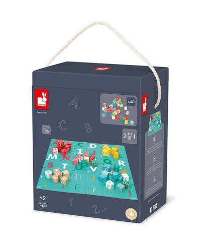 Janod - Wooden blocks with Kubix puzzle Letters and numbers 40 elements 2+