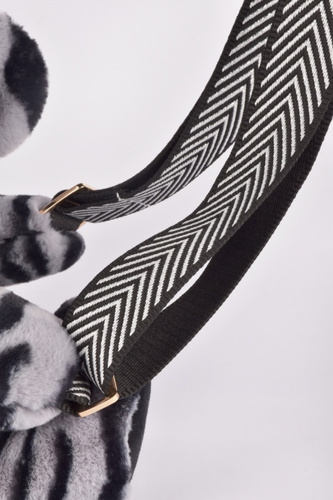 DOUDOU – plush zebra-patterned teddy bear shoulder bag, Doudou et Compagnie, black and white zebra