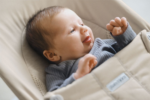 BABYBJÖRN - Bouncer BLISS Woven/Jersey Tri Fabric, Light Beige + Toy Googly Eyes