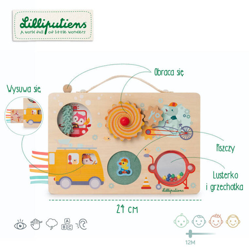 LILLIPUTIENS Wooden manipulation board with Farma suitcase 12 m+