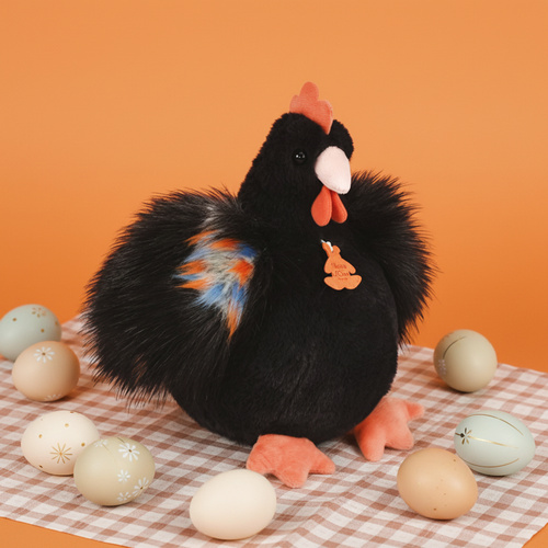 DOUDOU – Poulette plush chicken, Histoire d'Ours, 28 cm, black
