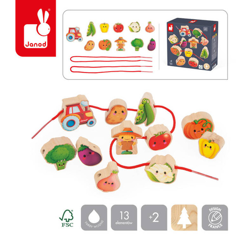 Janod -  Nawlekanka z drewnianymi warzywami Farma 2+