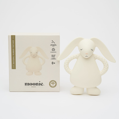 MOONIE - Natural rubber rabbit teether - CREAM