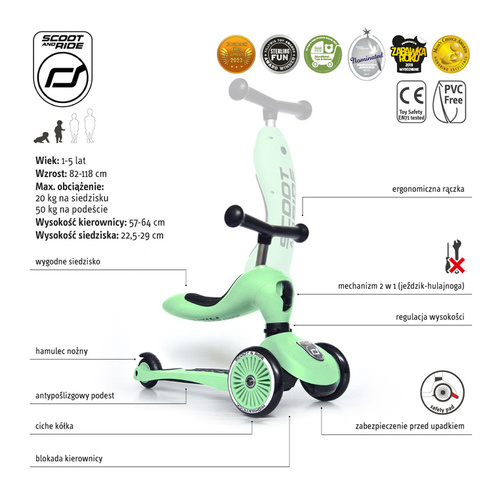 SCOOTANDRIDE - Highwaykick 2in1 Ride and scooter 1-5 years Kiwi