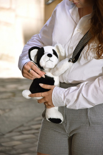 DOUDOU – plush dog shoulder bag, Doudou et Compagnie, black and white