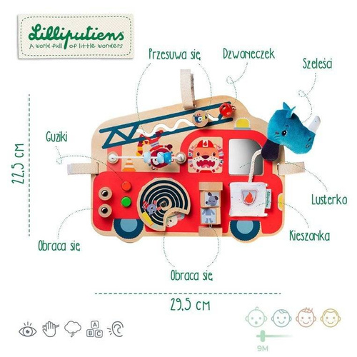 LILLIPUTIENS - Wooden handling board. Fire truck. Rhinoceros Marius 9 m +