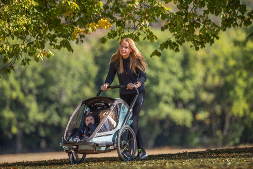 Hamax - Bike trailer for kids COCOON + Jogger wheel , double - Green/black