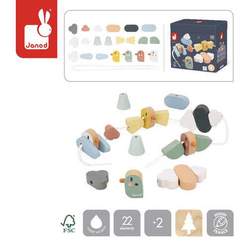 Janod - Nawlekanka z drewnianymi ptaszkami Sweet Cocoon 2+