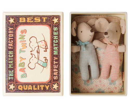 MAILEG - Twins, baby mice in a Matchbox