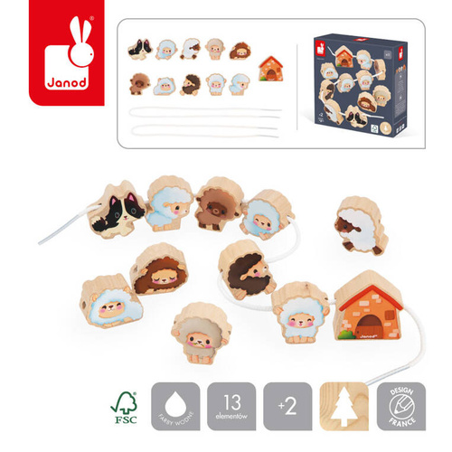 Janod - Threading machine with wooden sheep Farma 2+