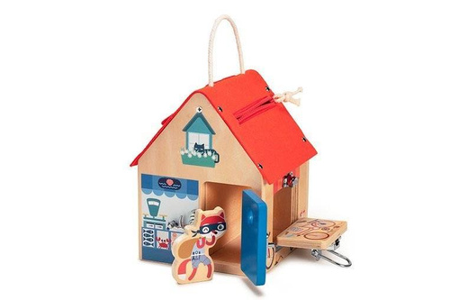 LILLIPUTIENS - Wooden manipulation house with locks Lisek Burglar 3 years +