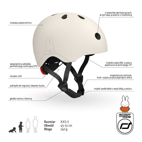 SCOOTANDRIDE - XXS-S helmet for children 1-5 years, Miffy Ash