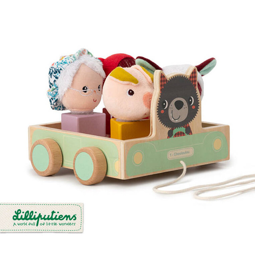 LILLIPUTIENS Drewniany wózek z sorterem do ciągnięcia Wilk Louis 12 m+
