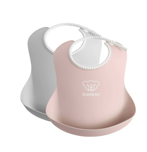 BABYBJÖRN - 2 big soft Bibs -  Grey / Powder Pink