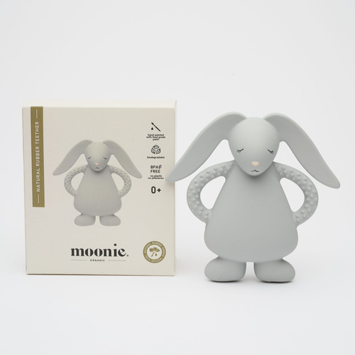 MOONIE - Natural rubber rabbit teether - SILVER