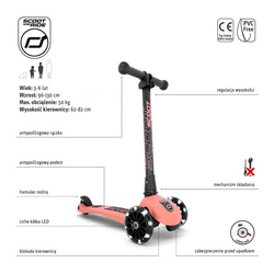 SCOOTANDRIDE - Highwaykick 3 LED - Folding scooter with light-up wheels 3+ Peach