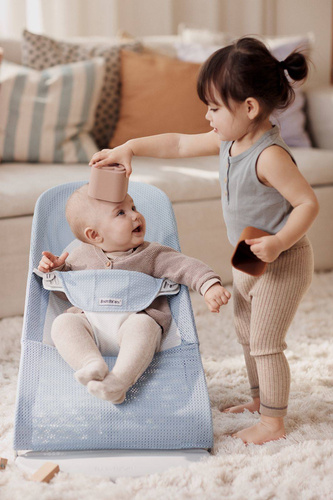 BABYBJORN - Bouncer Balance Soft Light grey frame, Mesh, Sky blue/White