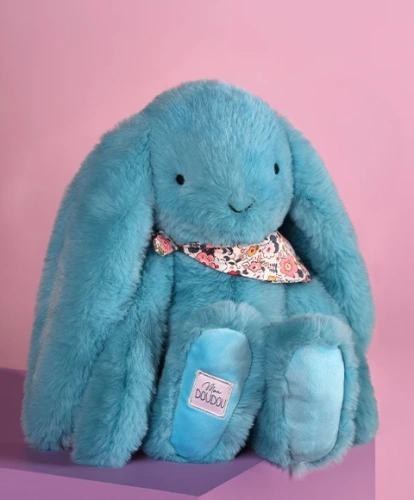 DOUDOU – Lapin Fleurette plush rabbit by Doudou et Compagnie, 35 cm, turquoise