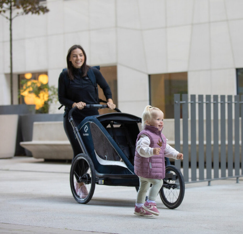 Hamax - Bike trailer for kids BREEZE + Jogger wheel, double- Navy/cream