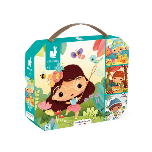 Janod - Progressive puzzle in a suitcase Seasons 4 puzzles - 6, 9, 12 and 16 pieces 2+