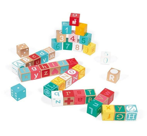 Janod - Wooden blocks with Kubix puzzle Letters and numbers 40 elements 2+