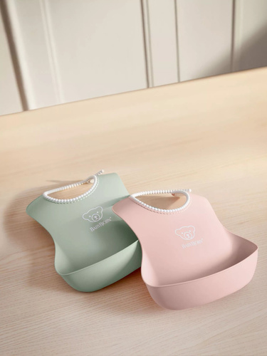 BABYBJÖRN - 2 big soft Bibs - Powder Green/ Powder Pink