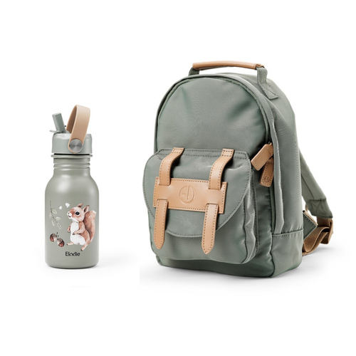 Elodie Details - BackPack MIDI Backpack - Hazy Jade + Water Bottle - Chipmunk Darling - SET