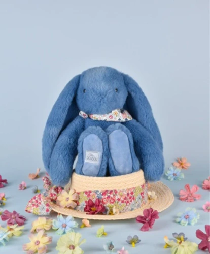 DOUDOU – Lapin Fleurette plush rabbit by Doudou et Compagnie, 25 cm, blue
