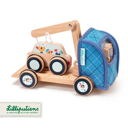 LILLIPUTIENS - Wooden tug with a movable hook and a donkey car Ignace 2 years +