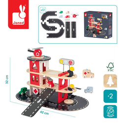 Janod - Wooden fire station with 5 accessories. Bolid 2+