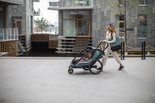 Hamax - Bike trailer for kids COCOON + Jogger wheel , double - Green/black