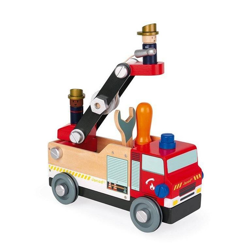 Janod - Wooden fire truck for assembly with Brico'kids tools