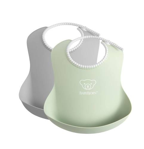 BABYBJÖRN - 2 Big Soft Bibs - Grey / Powder Green
